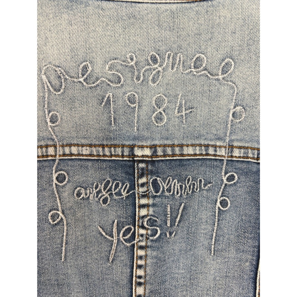 Desigual Denim Ethnic Deluxe Jacket Knit Floral Sleeves Sequin Embroidered EU 40 - Picture 7 of 9